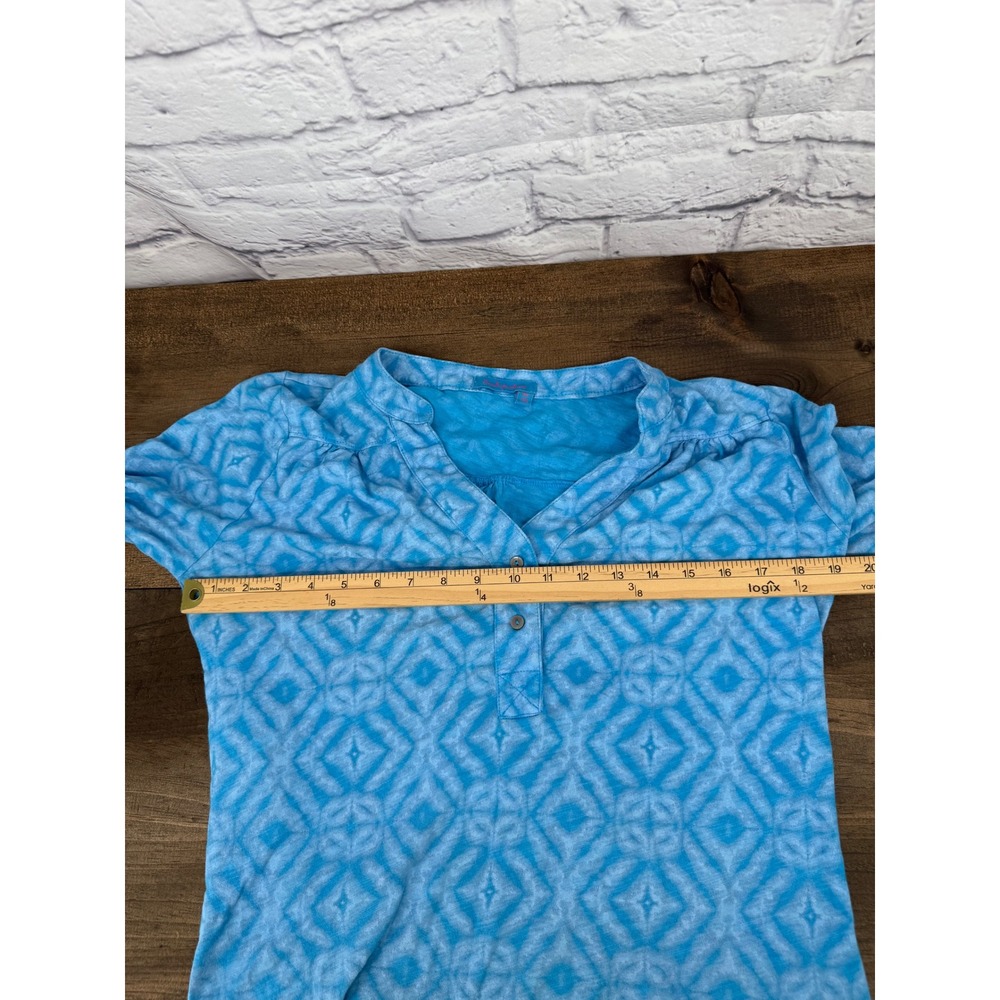 Fresh Produce Blue Tie Dye Geometric Print Henley Top Women's Small Coastal Boho - Picture 8 of 9